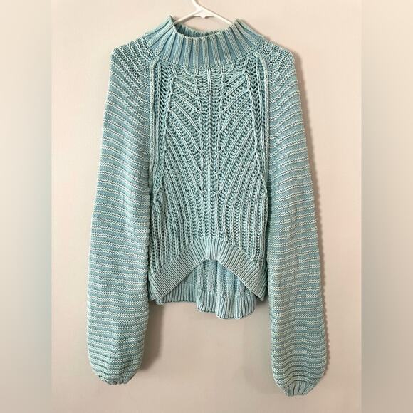 Free People Sweetheart Mock Neck Chunky Sweater in Ocean Pearl Blue Size S - Picture 3 of 7